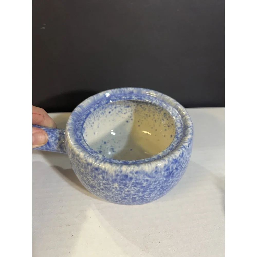 Vintage Blue Speckled Stoneware‎ Soup Pot With Lid & Handle 4.5T x 7.5L (2080)